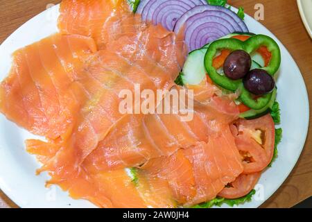 Miami Beach Florida,41st Street,Roasters NY Deli,restaurant restaurants food dining cafe cafes,lox,salmon,onion,olives,FL100912007 Stock Photo