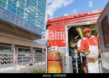 Miami Florida,Adrienne Arsht Center for the Performing Arts,Fall for the Arts Festival,booth,stand,exhibitor,opera house houses,food truck,visitors tr Stock Photo