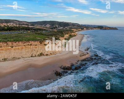 Aerial view of Newport Beach, cliff and beach during sunset twilight in southern California, USA Stock Photo