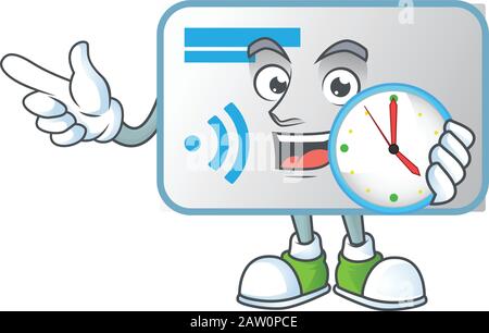 NFC card cartoon character style with a clock Stock Vector