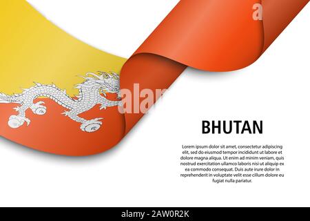Waving ribbon or banner with flag of Bhutan. Template for independence day poster design Stock Vector