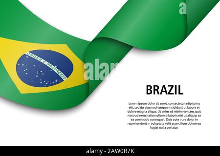 Waving ribbon or banner with flag of Brazil. Template for independence day poster design Stock Vector