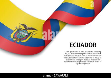 Waving ribbon or banner with flag of Ecuador. Template for independence day poster design Stock Vector