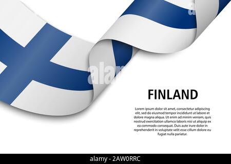 Waving ribbon or banner with flag of Finland. Template for independence day poster design Stock Vector