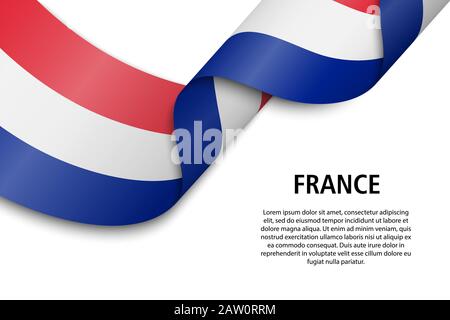 Waving ribbon or banner with flag of France. Template for independence day poster design Stock Vector