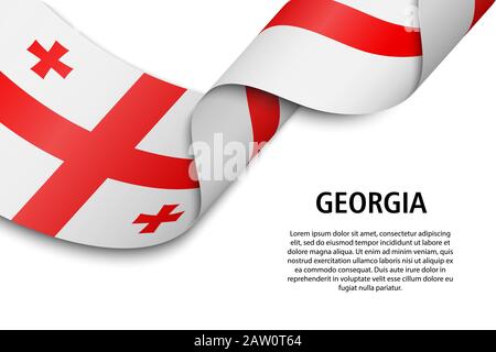 Waving ribbon or banner with flag of Georgia. Template for independence day poster design Stock Vector