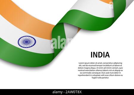 Waving ribbon or banner with flag of India. Template for independence day poster design Stock Vector