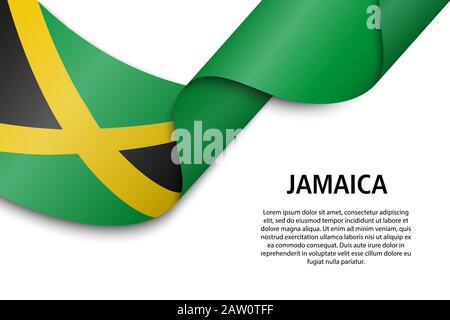 Waving ribbon or banner with flag of Jamaica. Template for independence day poster design Stock Vector