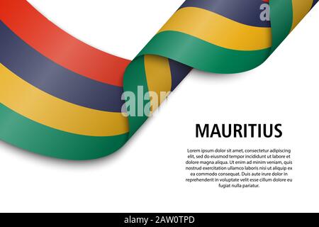 Waving ribbon or banner with flag of Mauritius. Template for ...