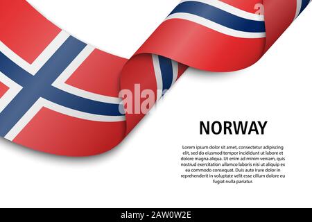 Waving ribbon or banner with flag of Norway. Template for independence day poster design Stock Vector