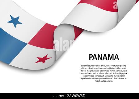 Waving ribbon or banner with flag of Panama. Template for independence day poster design Stock Vector