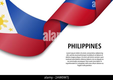 Waving ribbon or banner with flag of Philippines. Template for independence day poster design Stock Vector