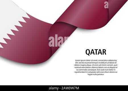 Waving ribbon or banner with flag of Qatar. Template for independence day poster design Stock Vector