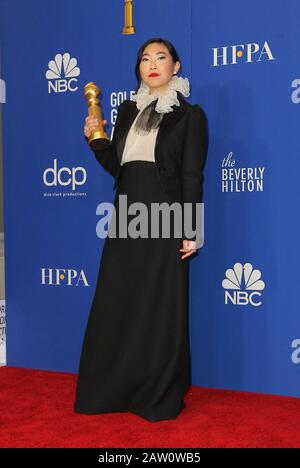 77th Annual Golden Globes 2019 - Press Room held at The Beverly Hilton in Beverly Hills, California. Featuring: Awkwafina Where: Los Angeles, California, United States When: 06 Jan 2020 Credit: Adriana M. Barraza/WENN Stock Photo