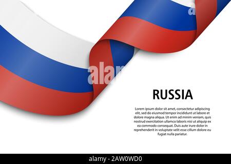 Waving ribbon or banner with flag of Russia. Template for independence day poster design Stock Vector