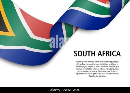 Waving ribbon or banner with flag of South Africa. Template for independence day poster design Stock Vector