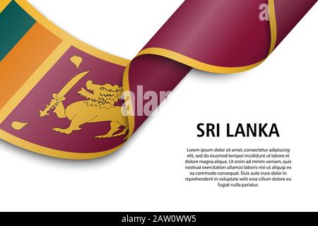 Waving ribbon or banner with flag of Sri Lanka. Template for independence day poster design Stock Vector