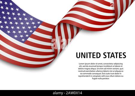 Waving ribbon or banner with flag of United States. Template for independence day poster design Stock Vector
