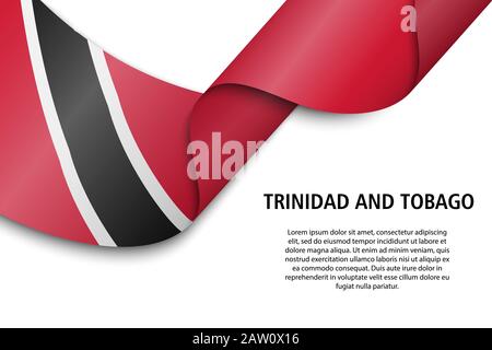 Waving ribbon or banner with flag of Trinidad and Tobago. Template for independence day poster design Stock Vector