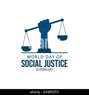 World day social justice on february 20 vector image. World justice day celebration with hand hold the juctice scale