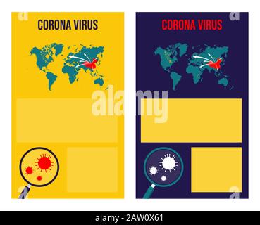 corona virus with world map. Spread of corona virus. virus and lop icon. isolated map world. info graphic template. social media post, brochure Stock Vector