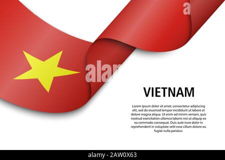 Waving ribbon or banner with flag of Vietnam. Template for independence day poster design Stock Vector