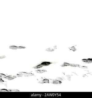footprints human shoes silhouette in snow . Design Element . Traces of Boot . grunge texture. stock vector illustration Stock Vector
