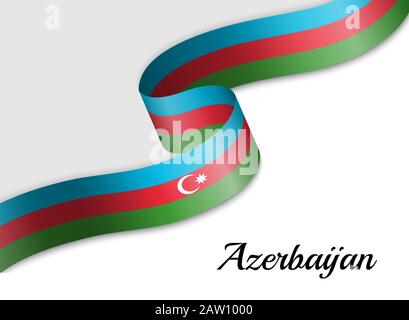 waving ribbon flag of Azerbaijan. Template for independence day banner Stock Vector