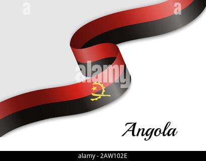 waving ribbon flag of Angola. Template for independence day banner Stock Vector