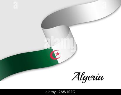 waving ribbon flag of Algeria. Template for independence day banner Stock Vector