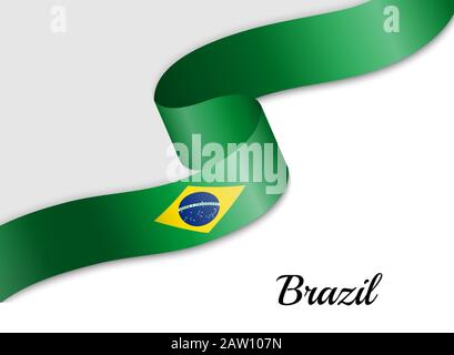 waving ribbon flag of Brazil. Template for independence day banner Stock Vector