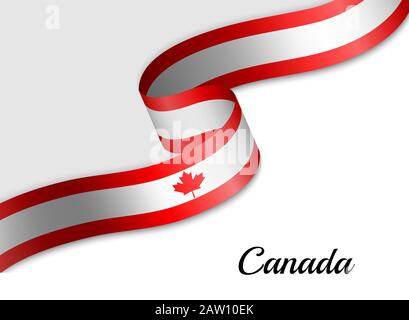 waving ribbon flag of Canada. Template for independence day banner Stock Vector