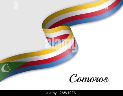 waving ribbon flag of Comoros. Template for independence day banner Stock Vector