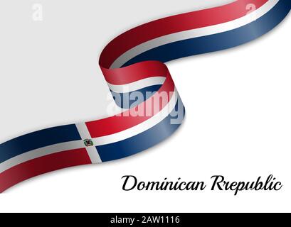 waving ribbon flag of Dominican Republic. Template for independence day banner Stock Vector