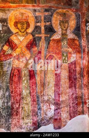 Frescos inside church at Holy Mother of God (Sv Mala Bogorodica) Macedonian Orthodox Monastery at Matka village near Skopje, North Macedonia Stock Photo