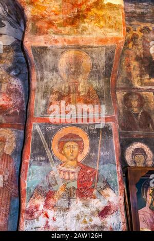 Frescos inside church at Holy Mother of God (Sv Mala Bogorodica) Macedonian Orthodox Monastery at Matka village near Skopje, North Macedonia Stock Photo