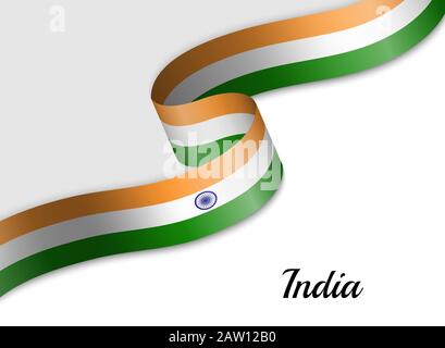 waving ribbon flag of India. Template for independence day banner Stock Vector