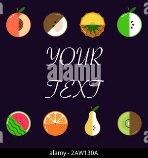 Fruits diversely oriented seamless vector pattern on dark background with space for text Stock Vector