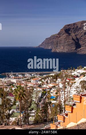 Sea cliffs and town at Los Gigantes, Tenerife, Canary Islands Stock Photo