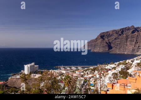 Sea cliffs and town at Los Gigantes, Tenerife, Canary Islands Stock Photo