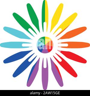 Rainbow Ray Flower Daisy Flat Vector Icon for Printing Anticlockwise E Stock Vector