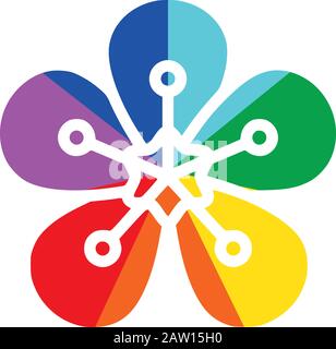 Rainbow Ray Flower Almond Flat Vector Icon for Printing Anticlockwise F Stock Vector