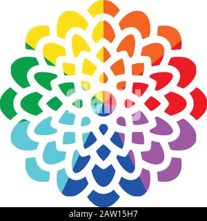 Rainbow Ray Flower Dahlia Flat Vector Icon for Printing Anticlockwise D Stock Vector