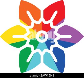 Rainbow Ray Flower Daffodil Flat Vector Icon for Printing Anticlockwise C Stock Vector