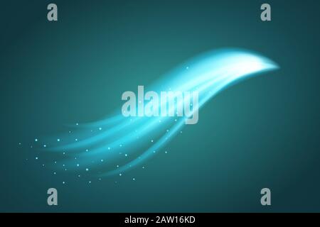 Glowing and shiny blue flow. Vector illustration. Flying magic light. Stock Vector