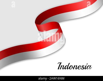 Waving ribbon or banner with flag of Indonesia. Template for ...