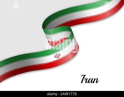 waving ribbon flag of Iran. Template for independence day banner Stock Vector
