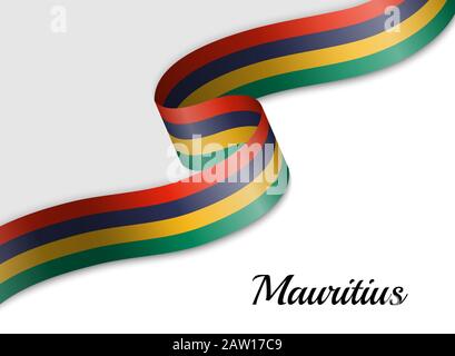 waving ribbon flag of Mauritius. Template for independence day banner Stock Vector