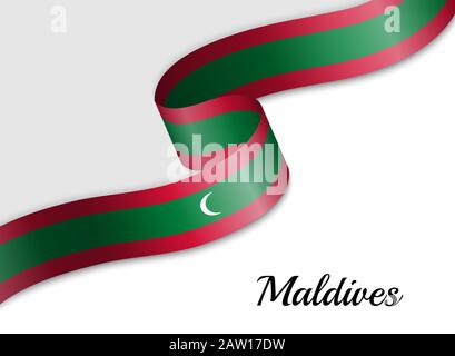 waving ribbon flag of Maldives. Template for independence day banner Stock Vector