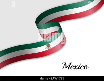 waving ribbon flag of Mexico. Template for independence day banner Stock Vector